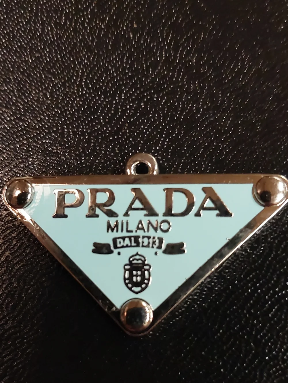 Prada Triangle Logo Charm Pendant in Light Blue with Silver Hardware